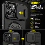 Coque iPhone 4-en-1 – Protection caméra, support 360° & porte-cartes