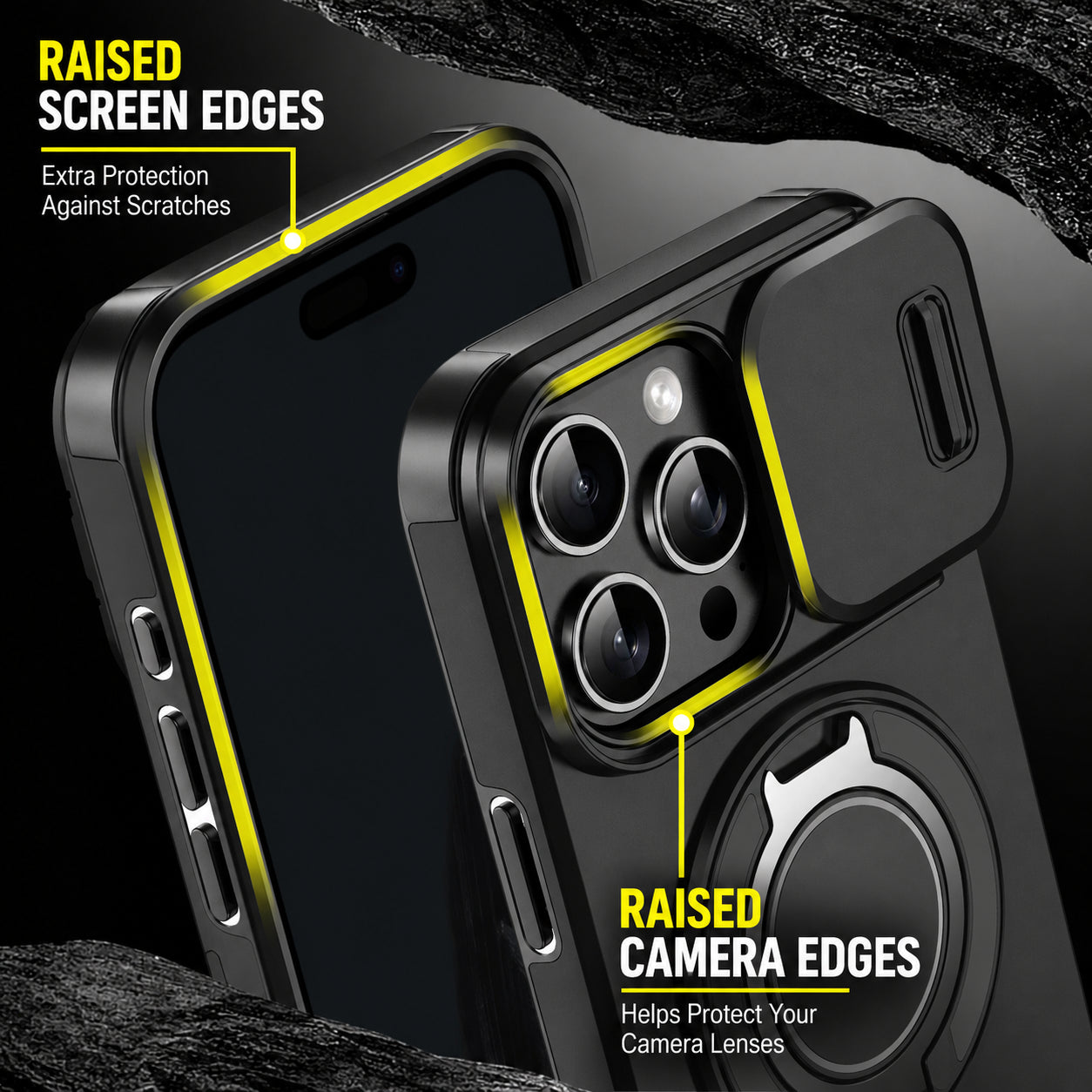 Coque iPhone 4-en-1 – Protection caméra, support 360° & porte-cartes