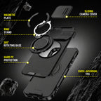 Coque iPhone 4-en-1 – Protection caméra, support 360° & porte-cartes