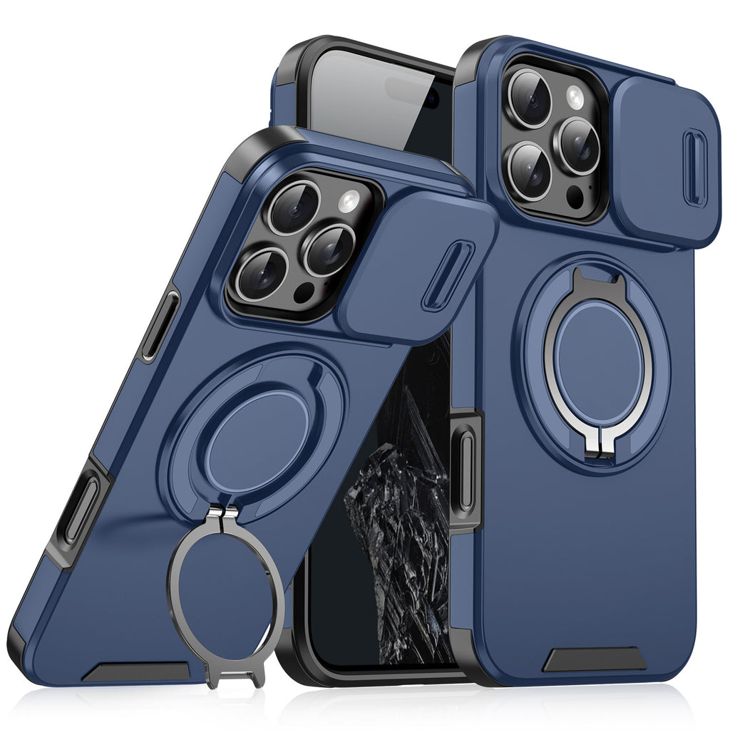 Coque iPhone 4-en-1 – Protection caméra, support 360° & porte-cartes