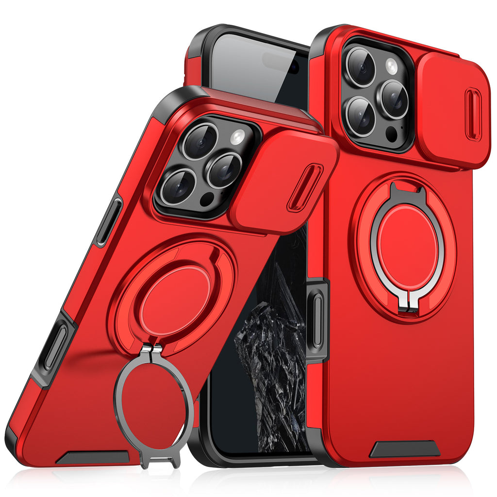 Coque iPhone 4-en-1 – Protection caméra, support 360° & porte-cartes