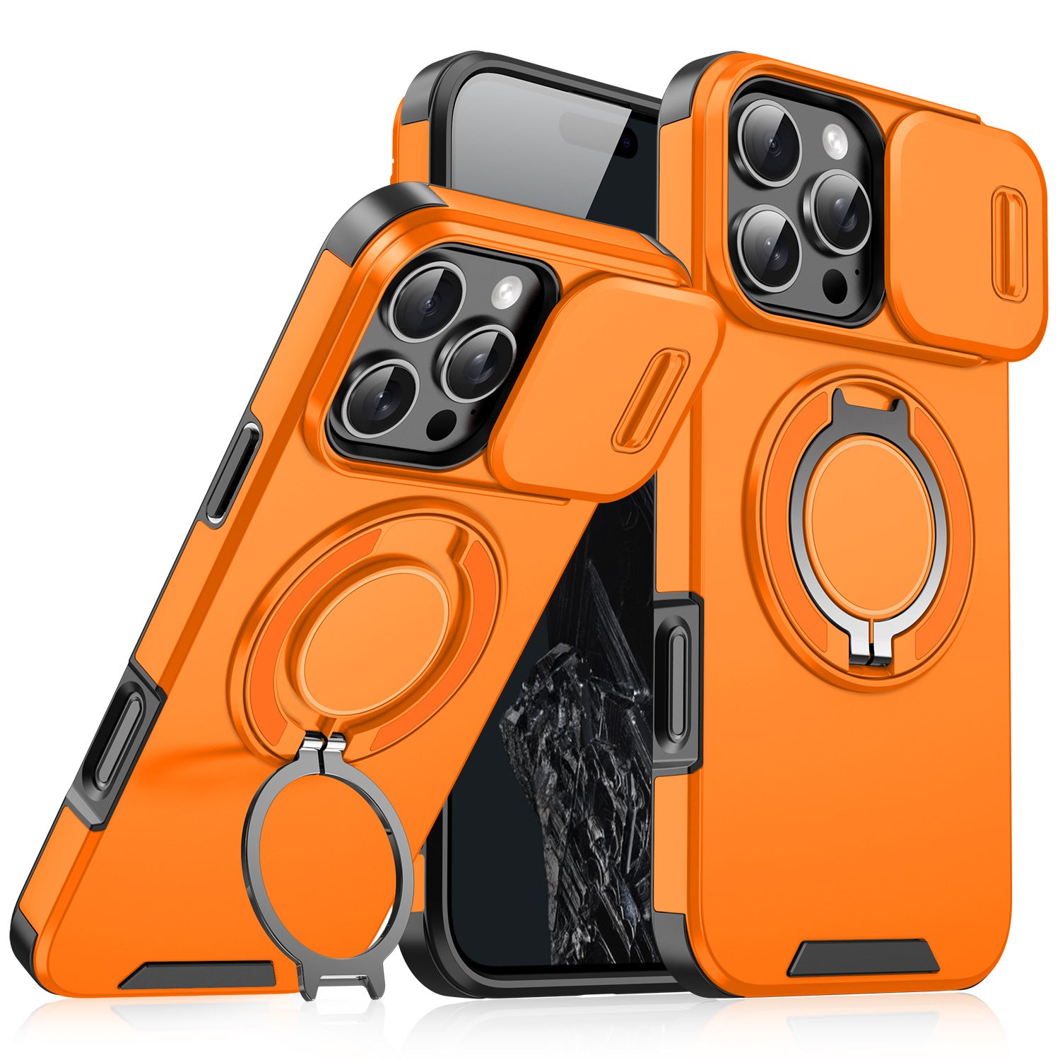 Coque iPhone 4-en-1 – Protection caméra, support 360° & porte-cartes