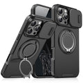 Coque iPhone 4-en-1 – Protection caméra, support 360° & porte-cartes