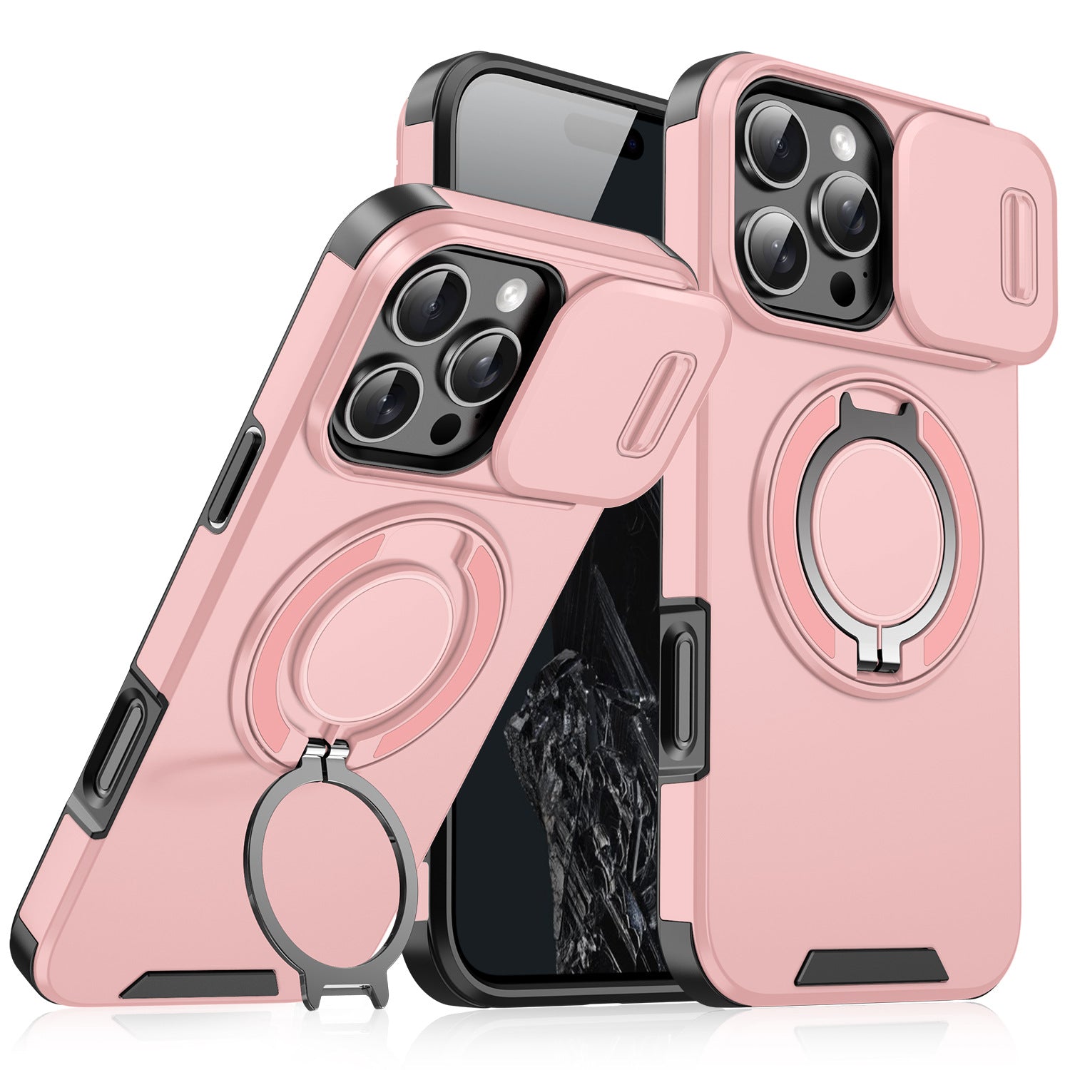 Coque iPhone 4-en-1 – Protection caméra, support 360° & porte-cartes
