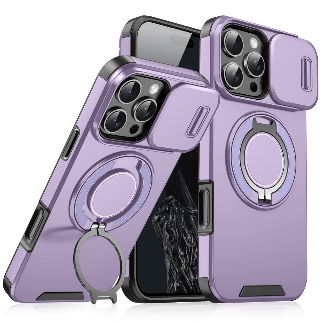 Coque iPhone 4-en-1 – Protection caméra, support 360° & porte-cartes