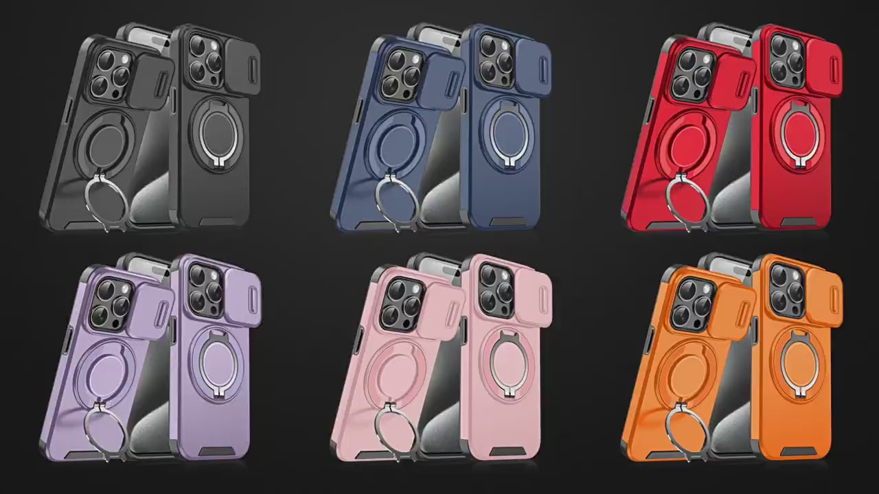 Coque iPhone 4-en-1 – Protection caméra, support 360° & porte-cartes
